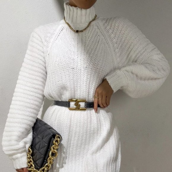 Womens White Sweater Dress - Picture 4 of 6